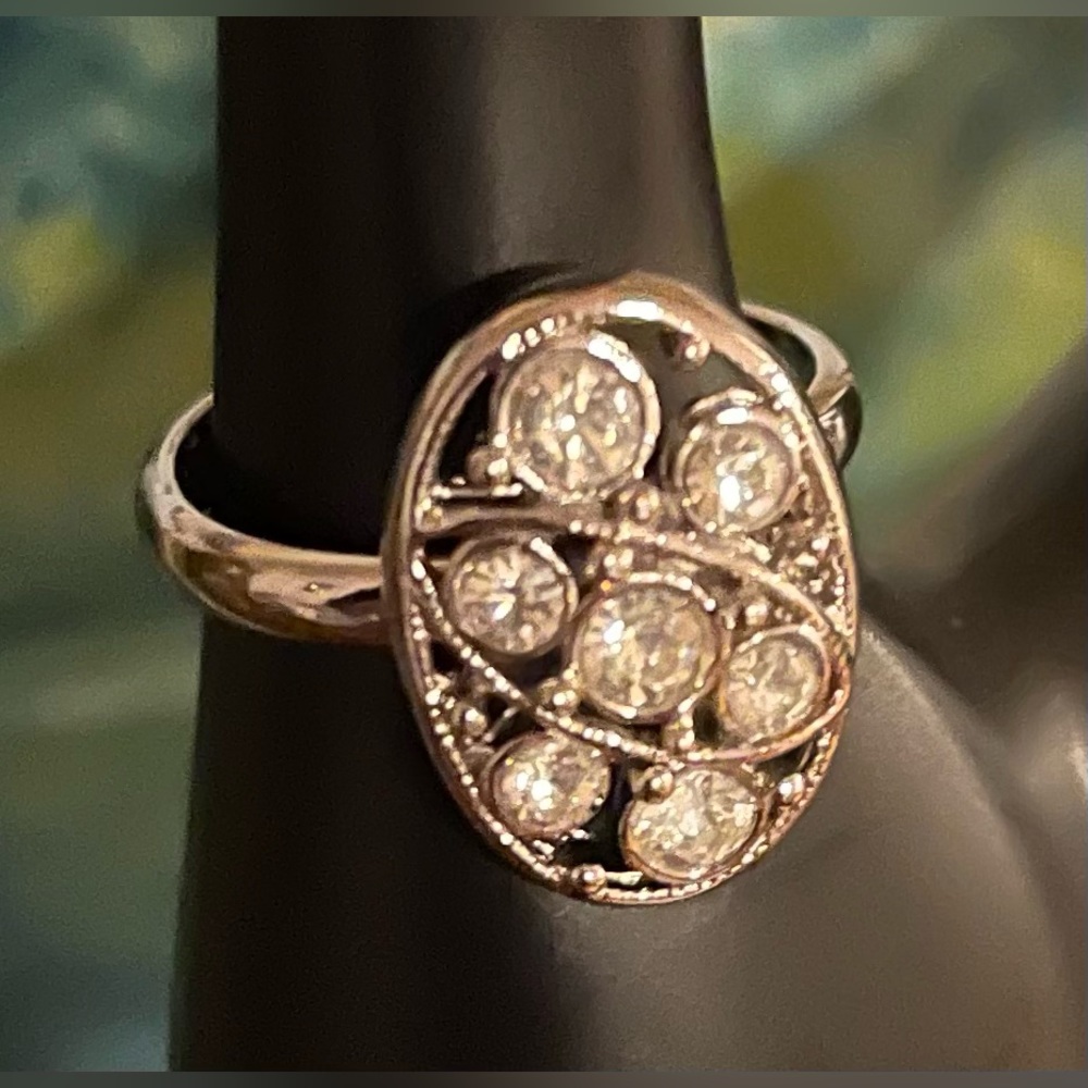 Vintage 1970s Sarah Coventry Adjustable Ring Crystals Signed